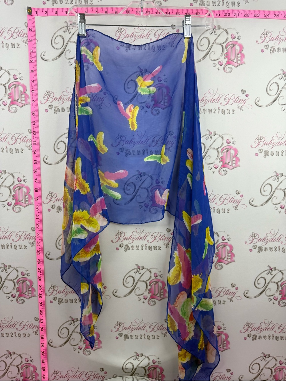 Scarf feathers wrap or skirt Blue Floral Sheer Scarf-Skirt Wrap -